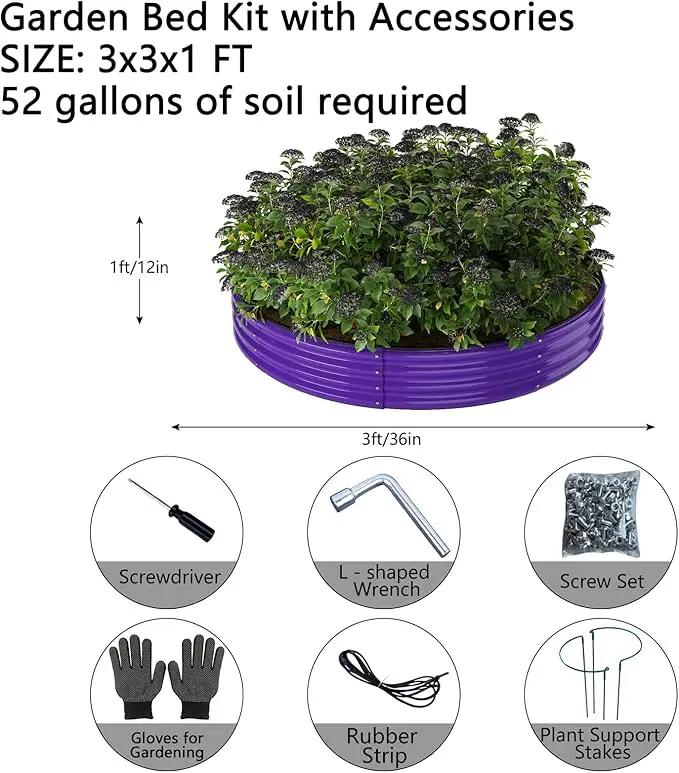 Galvanized Metal Planter Round Raised Garden Bed Kit for Gardening Outdoor，3x3x1ft Grow Garden Box Raised Flower Bed，Round Galvanized Planter Outdoor Large Metal Fire Pit Ring by GreenHaven Gardens