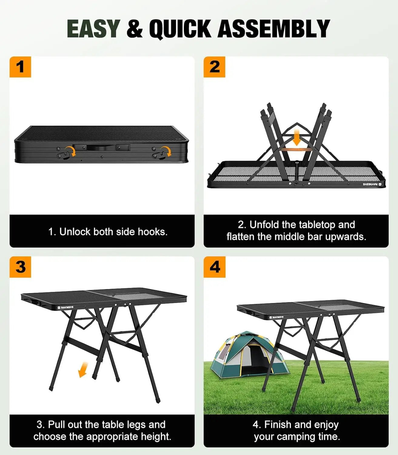 Foldable Grill Table with Mesh Desktop, 200lbs 3Ft Portable Folding Table, Height Adjustable Metal Table for Ourdoor, Camping, Picnic, BBQ and Beach, RV, 35.4" L x 23.6" W by GreenHaven Gardens