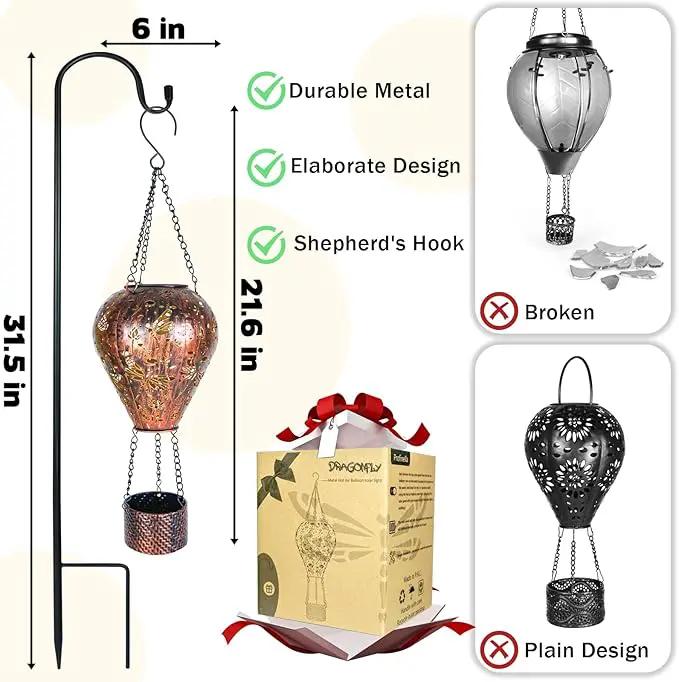 4-Pack Dragonfly Decor Hot Air Balloon Solar Lantern – Outdoor Decorative Hanging Light for Garden Yard Patio Porch Lawn and Pathway – Unique Housewarming, Birthday Gift for Women Mom Grandma by GreenHaven Gardens