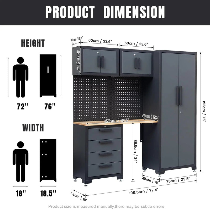 7-Pcs Garage Storage Cabinet System - Workshop Set With Steel Drawers, Workbench, Pegboard for Tool Organization by GreenHaven Gardens