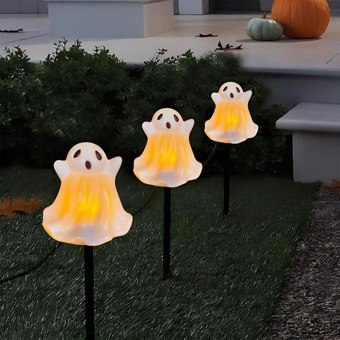 Halloween Ghosts Pathway Marker Lights, 7Ft C7 LED Outdoor Halloween Decorations String Lights Waterproof with 4 White Ghost Walkway Lights Plug in for Outdoor Halloween Party Garden Patio Garden Lawn by GreenHaven Gardens