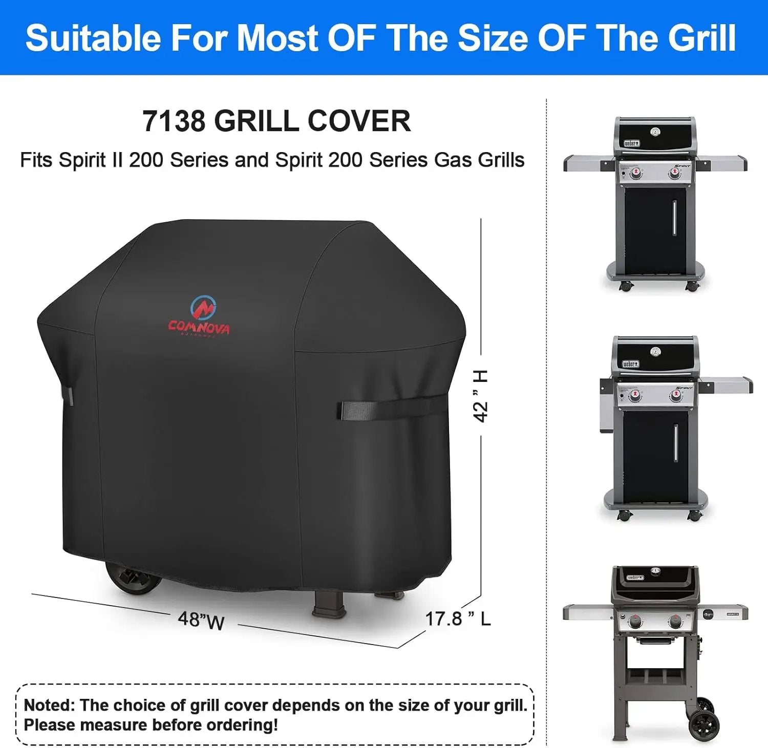 BBQ Gas Grill Cover, 48 Inch for Weber Spirit 2, Waterproof Weather Resistant, UV & Fade Resistant, PU Coating for Weber Spirit II 200 Series, Spirit 200, Spirit II E210 Gas Grill by GreenHaven Gardens