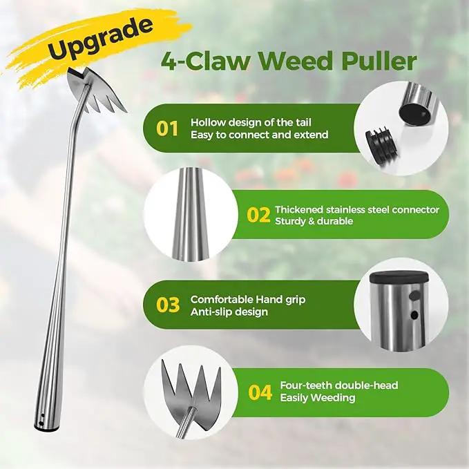 2025 Upgraded Weed Puller Tool,Portable Garden Weed Rake Uprooting Weeding Tool with Handle,4 Tooth Manganese Steel Manual Weeder Remover Tool for Gardening Backyard Farm Planting & Weeding by GreenHaven Gardens