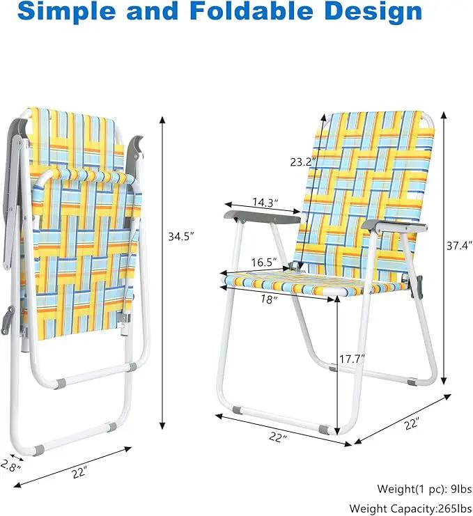 VINGLI Patio Lawn Webbed Folding Chairs Set of 4, Outdoor Beach Chair Portable Dining Chair for Outdoor Yard, Garden (Yellow, Classic) by GreenHaven Gardens