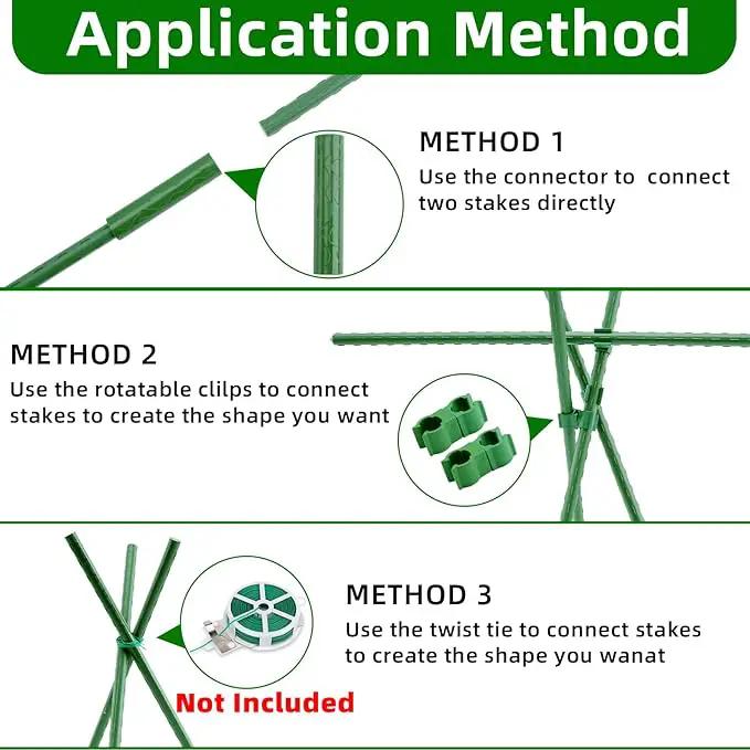 Garden Stakes 16 Inch 30 Pack, Diy 4ft 5ft 6ft 7ft 8ft Tomato Stakes Plastic Coated Metal Plant Sticks Stakes Supports with 20 Connectors 15 Rotatable Clips for Indoor Outdoor Plants Vegetable by GreenHaven Gardens