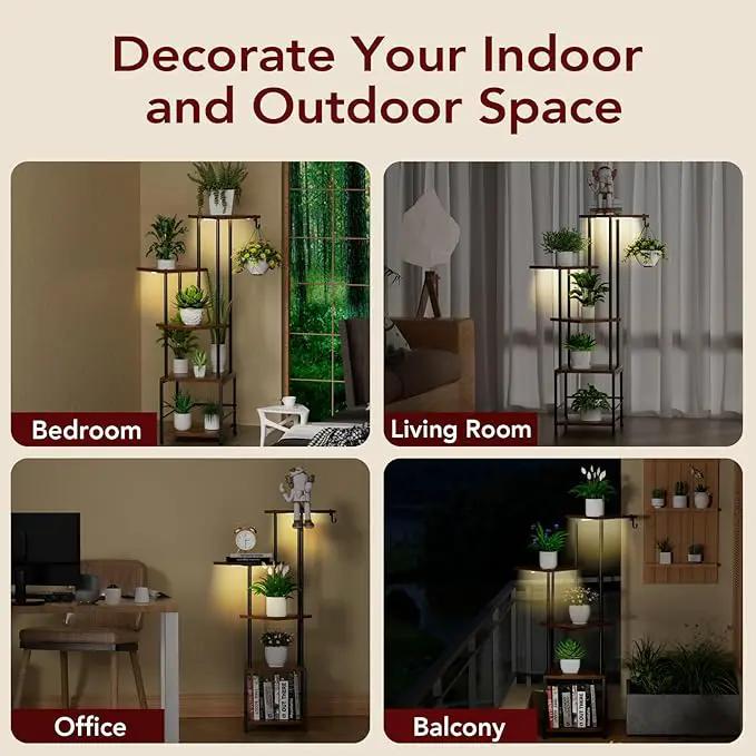 Plant Stand Indoor with Grow Light, 5-Tiered Tall Plant Stand Indoor, Metal Plant Shelf with Hanging Basket Hook and Adjustable Light, Ideal for Living Room, Garden, Patio (Black Brown) by GreenHaven Gardens