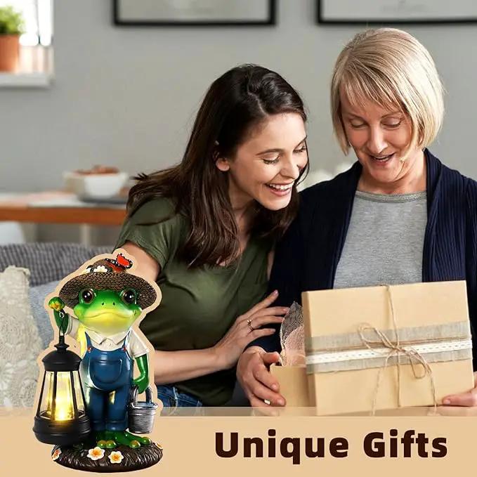 Solar Garden Decor - Frog Statues with Lantern 9" Resin Solar Frogs for Outdoors Patio Yard Porch Lawn Balcony Decor Ideas Animal Lover Gardening Gifts for Women Mom Wife by GreenHaven Gardens