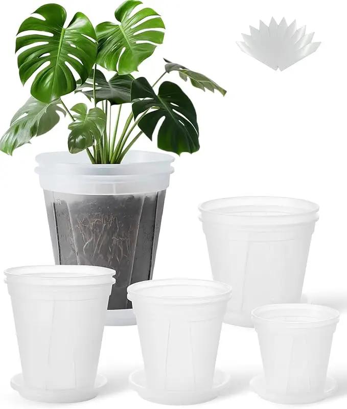 Large Clear pots for Plants,10 Sets 5/6/7/8/9 inch Thick Plastic Nursery pots for Plants with Drainage Holes for Monstera Plant Live,Succulents etc - Indoor and Outdoor use by GreenHaven Gardens