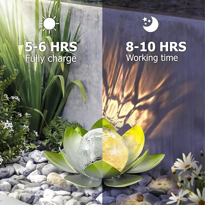 Garden Solar Light Outdoor(2Pack),Crackle Globe Glass Lotus Decoration, Waterproof Metal LED Flower Lights for Patio,Lawn,Walkway,Tabletop,Ground by GreenHaven Gardens