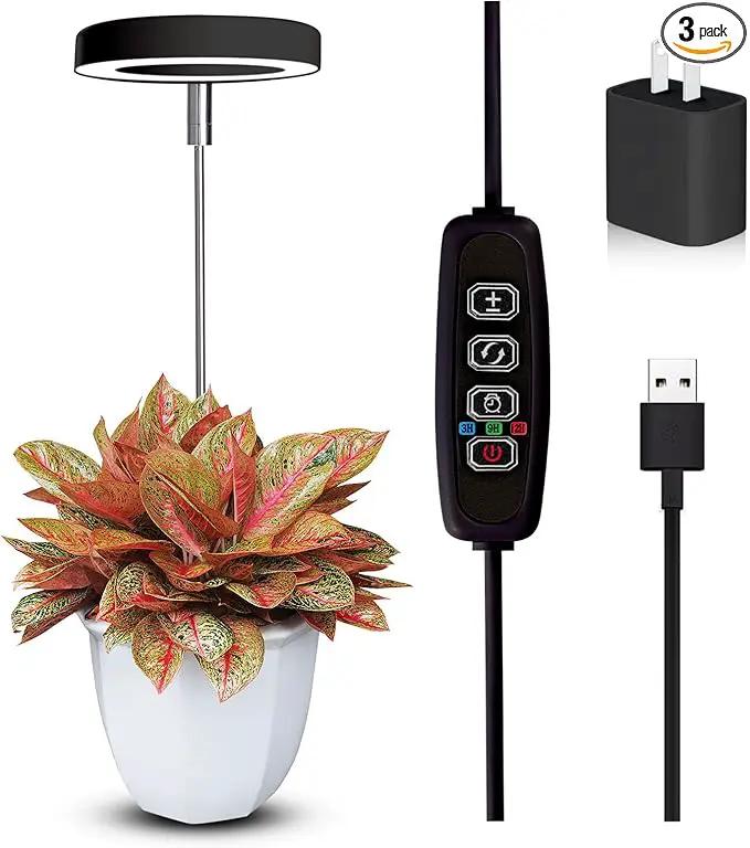Grow Lights for Indoor Plants Small Potted - Full Spectrum, Auto 3/9/12H Timer, 10-Level Dimming & Adjustable Height - Compact Grow Light for Succulents, Herbs, Foliage in Home/Office (Black,1PACK) by GreenHaven Gardens