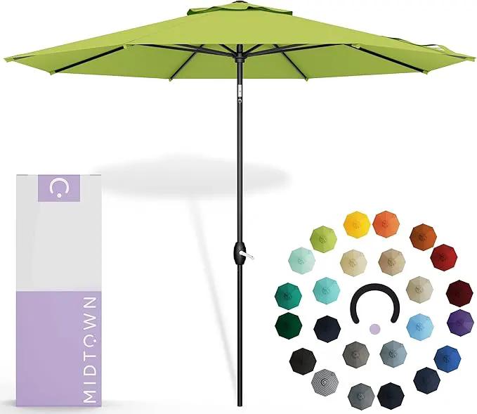 Midtown Umbrellas Sunbrella Umbrella 8 Feet Outdoor Umbrella With Sunbrella Macaw Acrylic Fabric - Auto-Tilt Aluminum Frame Patio Umbrella For Backyard, Deck, Garden, Pool - Black Pole by GreenHaven Gardens