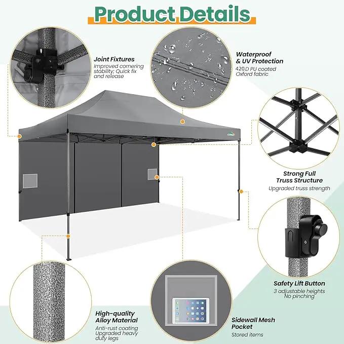 COBIZI 10x15 Heavy Duty Pop up Canopy Tent with 4 sidewalls Commercial Outdoor Canopy Wedding Party Tents for Wedding All Season Wind & Waterproof Gazebo with Carry Bag, Gray(Frame Thickened) by GreenHaven Gardens