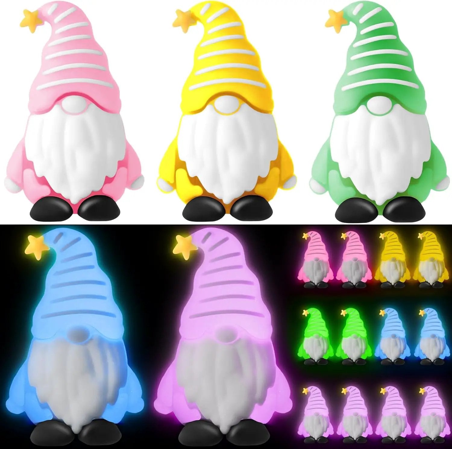 12 Pcs Luminous Mini Gnomes Figurines Fairy Glow in Dark Garden Miniature Gnome Figurines Decor Funny Poses Garden Yard Home Patio Lawn Backyard Hide See DIY Craft by GreenHaven Gardens
