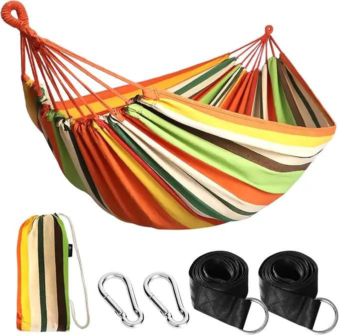 ANYOO Cotton Hammock Portable Camping Hammocks for Hanging Sturdy Garden Comfortable Fabric Hammock with Tree Straps Up to 660lbs with Travel Bag for Camping Outdoor/Indoor Patio Backyard by GreenHaven Gardens