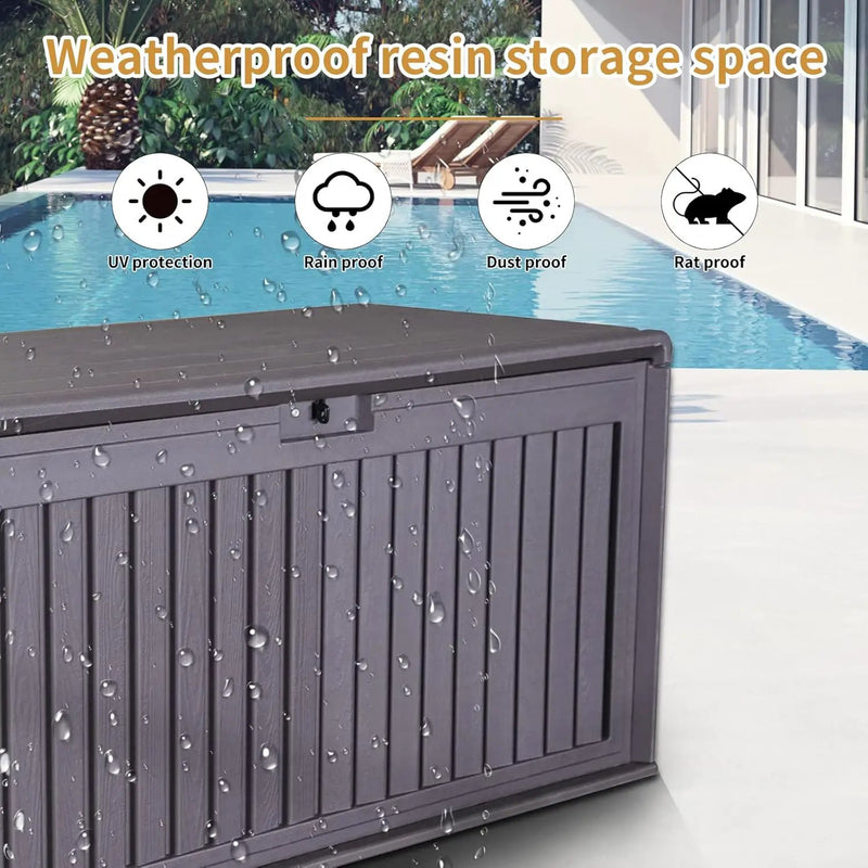 KUIKUI 130 Gallon Deck Box Waterproof, Pool Storage Box, Outside Resin Deck Box for Patio Cushions, Garden Tools and Sports Pools Equipment by GreenHaven Gardens