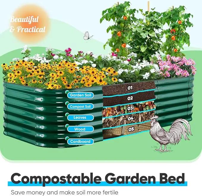 Quictent Galvanized Raised Garden Bed Kit, 8x4x2 ft Oval Metal Planter Box Tall for Vegetables Outdoor Backyard, Rubber Strip Edging Included (Dark Green) by GreenHaven Gardens