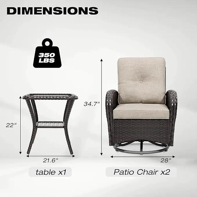 Joyside Outdoor Swivel Rocker Chairs, 3 Piece Wicker Patio Set with Thick Cushion and Side Table, Rattan Patio Swivel Rocking Chairs for Porch, Deck Use (Brown/Beige, 3 PCS) by GreenHaven Gardens