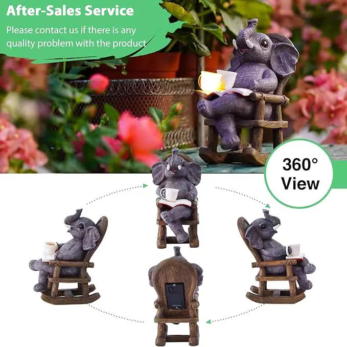 Goodeco Solar Elephant Statue for Garden - Perfect Relaxing Outdoor & Fairy Garden Decor, Great as Birthday or Mom Gifts- 6.3 x 7.8in by GreenHaven Gardens