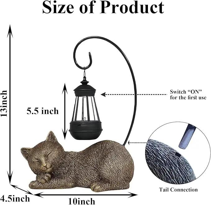 Cat Statue for Garden - 13' Sleeping Cat Figurines Solar Light Resin Garden Statues with Large Lantern Outdoor Waterproof Lawn Porch Ornament Decor, Gift for Mom by GreenHaven Gardens