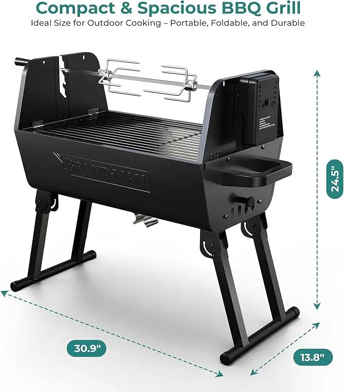 Brand‑Man 2‑in‑1 Charcoal BBQ Grill with Motorized Rotisserie – Portable, Foldable Grill, 257 sq in Outdoor BBQ Grill for Camping & Tailgate, Adjustable Height, Dual Vents by GreenHaven Gardens