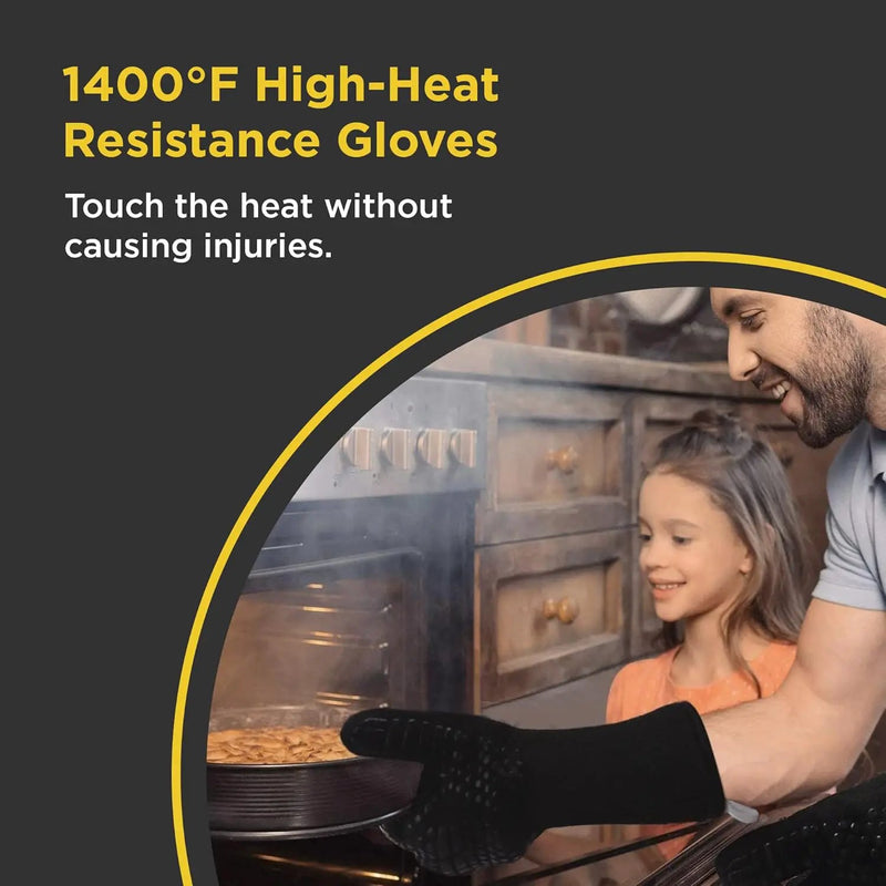Insulated BBQ Heat Resistant Gloves - Neoprene & Polyester Barbecue Grilling Gloves with Silicone Pads for Gas Grill & Charcoal Grills Outdoor Cooking - 1400°F High Heat Fire BBQ Mittens by O-Yaki by GreenHaven Gardens