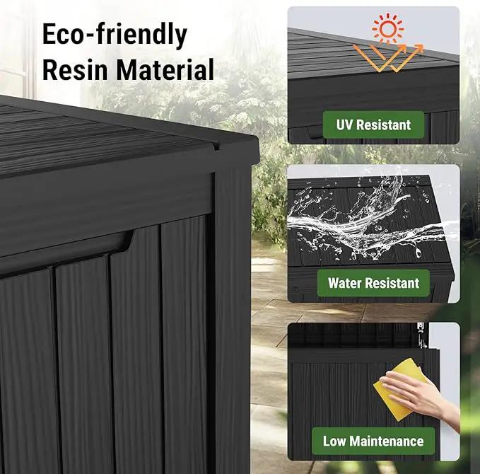 Mars Villa 119 Gallon Outdoor Storage Box Waterproof, Large Resin Deck Box for Pool Supplies Storage, Outdoor Patio Furniture Cushions, with Hydraulic Hinge, UV-Resistant and Weatherproof, Black by GreenHaven Gardens