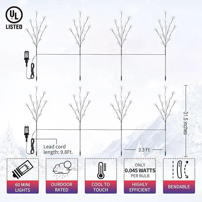 Brightown Snowflake Lights Outdoor Pathway, 8 Packs Lighted Branches Christmas Yard Decor, Small Tree With Lights, Twig Branch Outdoor Christmas Decorations, Pure White by GreenHaven Gardens