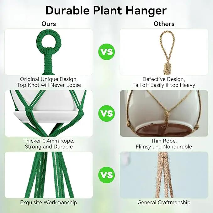 USLAI Macrame Plant Hanger Indoor Outdoor, Up to 4-15 inch Pot, Heavy 20lb Planters, Extra Long Strong Hanging Planter Basket Holder, Boho Home Decor, 35+49 Inch, Green (POTS NOT Included) by GreenHaven Gardens