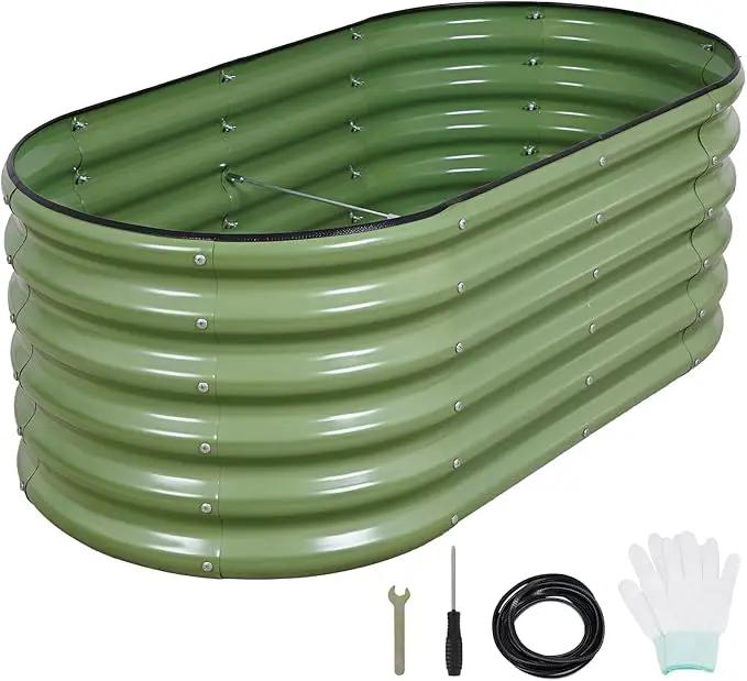 1MORE Galvanized Raised Garden Bed- Planter Garden Boxes Outdoor, Raised Beds for Gardening, 4x2x1.4ft Metal Garden Bed Kit for Vegetables Flower, Planter Raised Bed with Protective Tape & Tools.Green by GreenHaven Gardens