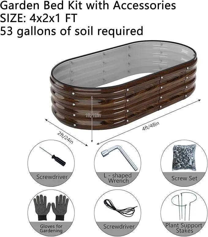 Galvanized Metal Raised Garden Bed Kit for Gardening Outdoor Planter Grow Garden Box Raised Flower Bed Galvanized Planter Outdoor Brown 1PC by GreenHaven Gardens
