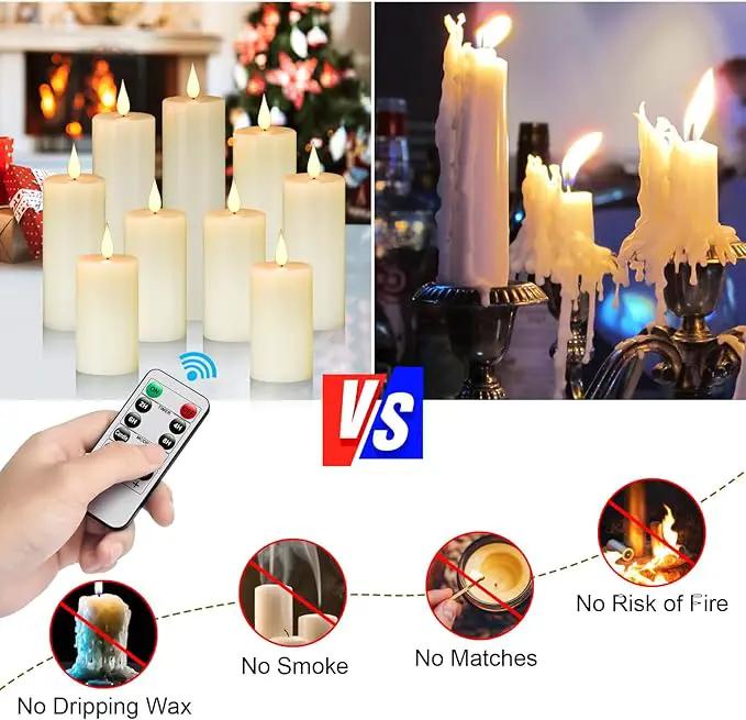 Flameless Flickering Battery Operated Candles 9PACK Real Wax Pillar LED Candles with 10-Key Remote Control and 24 Hours Timer for Wedding, Party, Home Decoration (Ivory) by GreenHaven Gardens