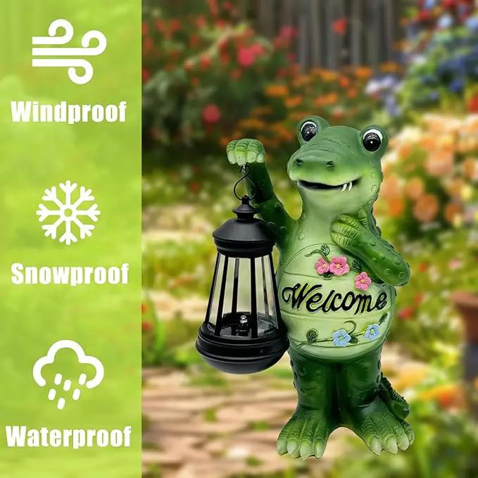 Solar Lantern Garden Alligator Statues Decor, Outdoor Crocodile Figurine Lights for Yard Patio Decoration - Unique Christmas Housewarming Gift for Grandma Wowen Mom by GreenHaven Gardens