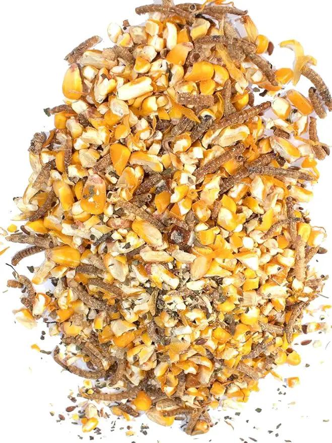 Pampered Chicken Mama Non-GMO Mealworm, Corn, Flax, & Herb Treat for Backyard Chickens, Healthy Layer Feed & Supplies for Pet Chickens Poultry Queen Treat for Hens (20 pounds) by GreenHaven Gardens