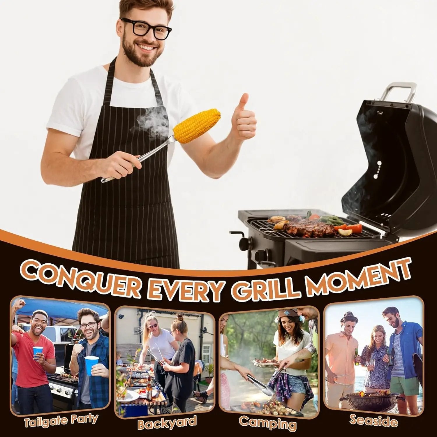 TIVOLI 3PCS Grilling Accessories, Heavy Duty BBQ Tool Set with Stainless Steel Spatula, Tongs, Fork, Wood Handles Barbecue Utensils Kit for Outdoor, Perfect Grill Gifts for Dad Men by GreenHaven Gardens