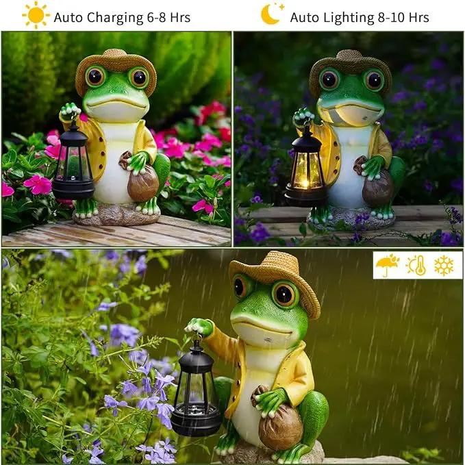Solar Garden Outdoor Frog Statue 10 inches Tall - with Handheld Lanterns - Detachable - Patio, Balcony, Shelf, Tabletop, Lawn Decoration - Unique Housewarming, Birthday, Thanksgiving, Mom Gifts by GreenHaven Gardens