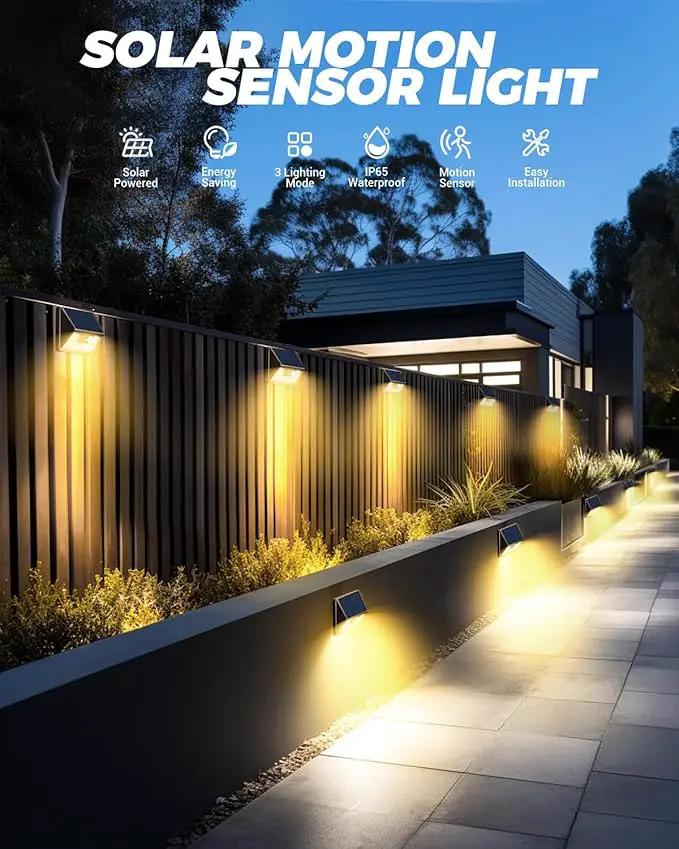12 Pack Solar Fence Lights Waterproof, Motion Sensor Deck Lights Outdoor, Cold White LED Outside Lamp Wireless for Wall Yard Steps Stairs Garden - Brown by GreenHaven Gardens