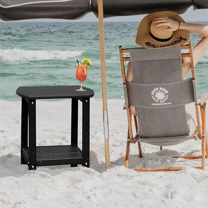 Adirondack Square Outdoor Side Table,2-Tier Storage Patio Side Table, HDPE End Tables for Backyard Pool Porch Garden Lawn(Black) by GreenHaven Gardens