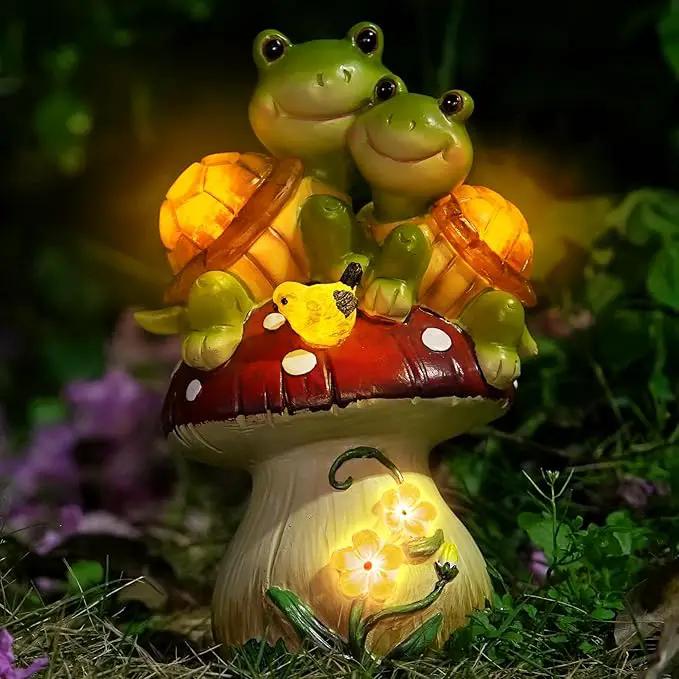 Solar Light Turtle Garden Statue, Turtle on Mushroom Figurine, Lovely Tortoise Garden Statue with 5 LED Lights for Patio, Balcony, Yard, Housewarming, Lawn Ornament, Outdoor Lawn Decor by GreenHaven Gardens