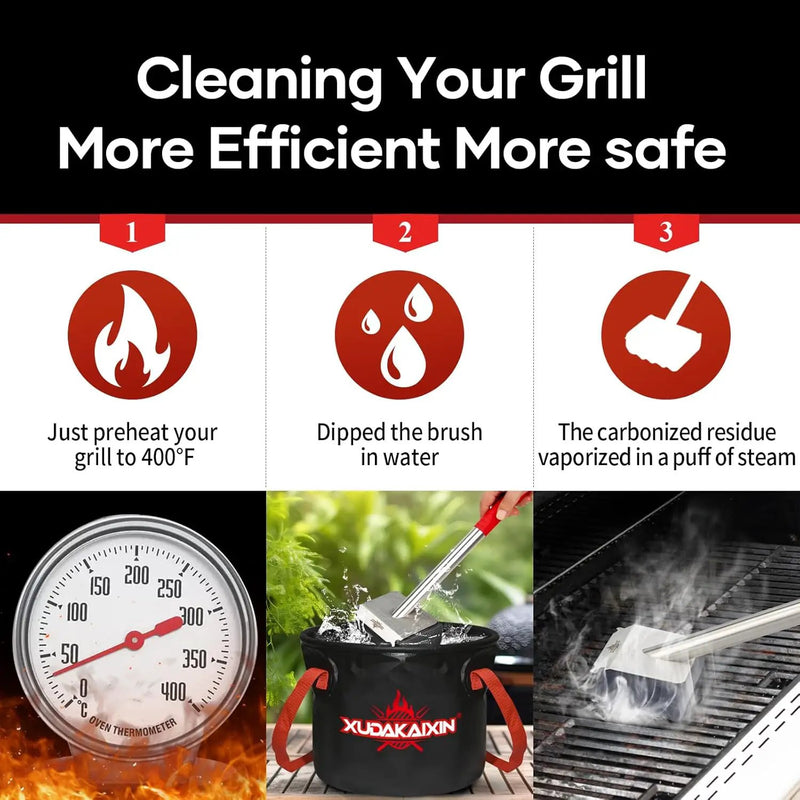 Grill Brush Bristle Free,Upgraded Aramid Fiber Wavy Pad Perfect for Cast Iron Grates/Porcelain/Weber Gas/Charcoal Grill,Replaceable Cleaning Head,Safe Grill Brush for Outdoor Grill by GreenHaven Gardens