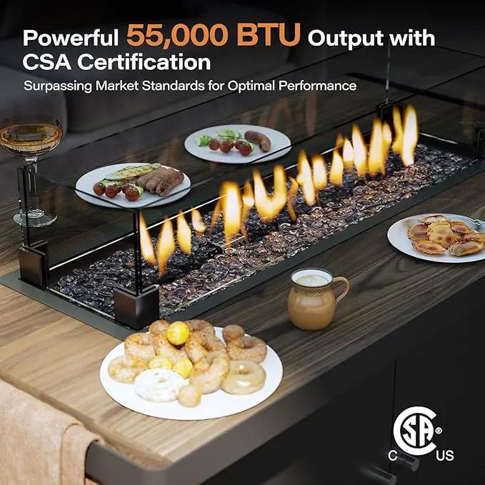 LAUSAINT HOME Propane Fire Pit Table 43 Inch with Lid, 55,000 BTU Gas Fire Pits for Outside Patio with Glass Wind Guard, Gray Glass Beads by GreenHaven Gardens