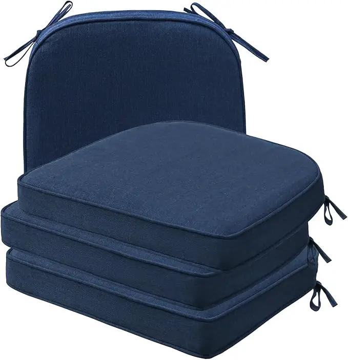 Sunbrella Round Corner Seat Cushions, 17" x 16" x 2", Set of 4, Indoor Outdoor Water Repellent Universal Chair Pads with Ties for Patio Furniture, Garden Dining Chairs, Specrtum Indigo by GreenHaven Gardens