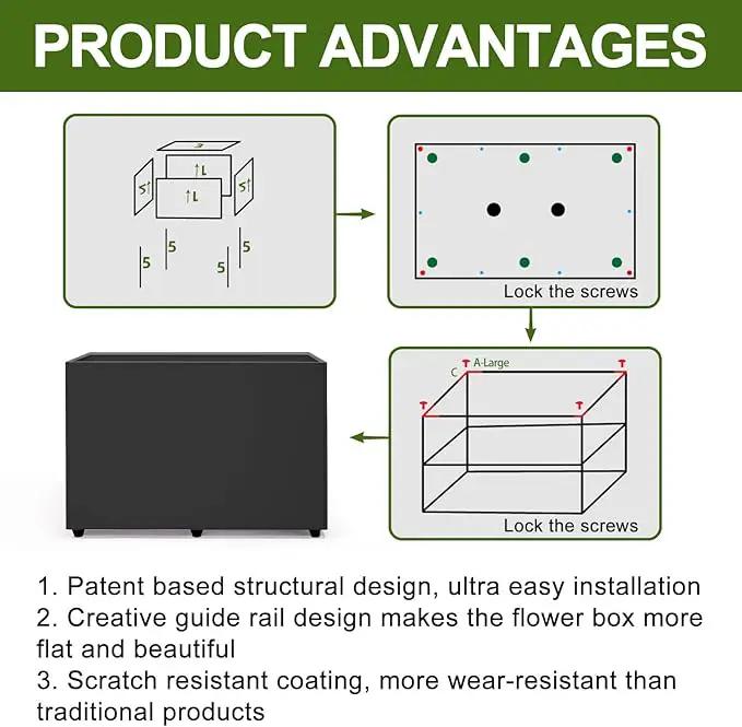 Planter Box Rectangular Block - 24×16×12IN Galvanized Steel Metal Long Box Planter Easy Installation Modern Outdoor Tall Planters All-Weather Use with Drainage Holes for Patio/Porch(Black) by GreenHaven Gardens