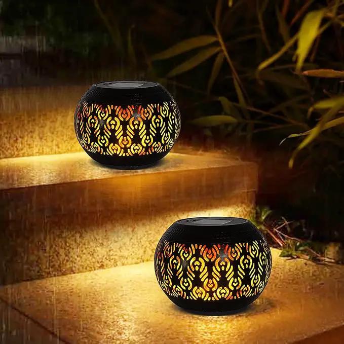 Solar Table Light Outdoor Waterproof - Solar Powered LED Lamp Dancing Flickering Flame,Hollowed-Out Black Peacock Feather Metal Desktop Decorative Lantern for Desk Patio Garden Pathway Yard by GreenHaven Gardens