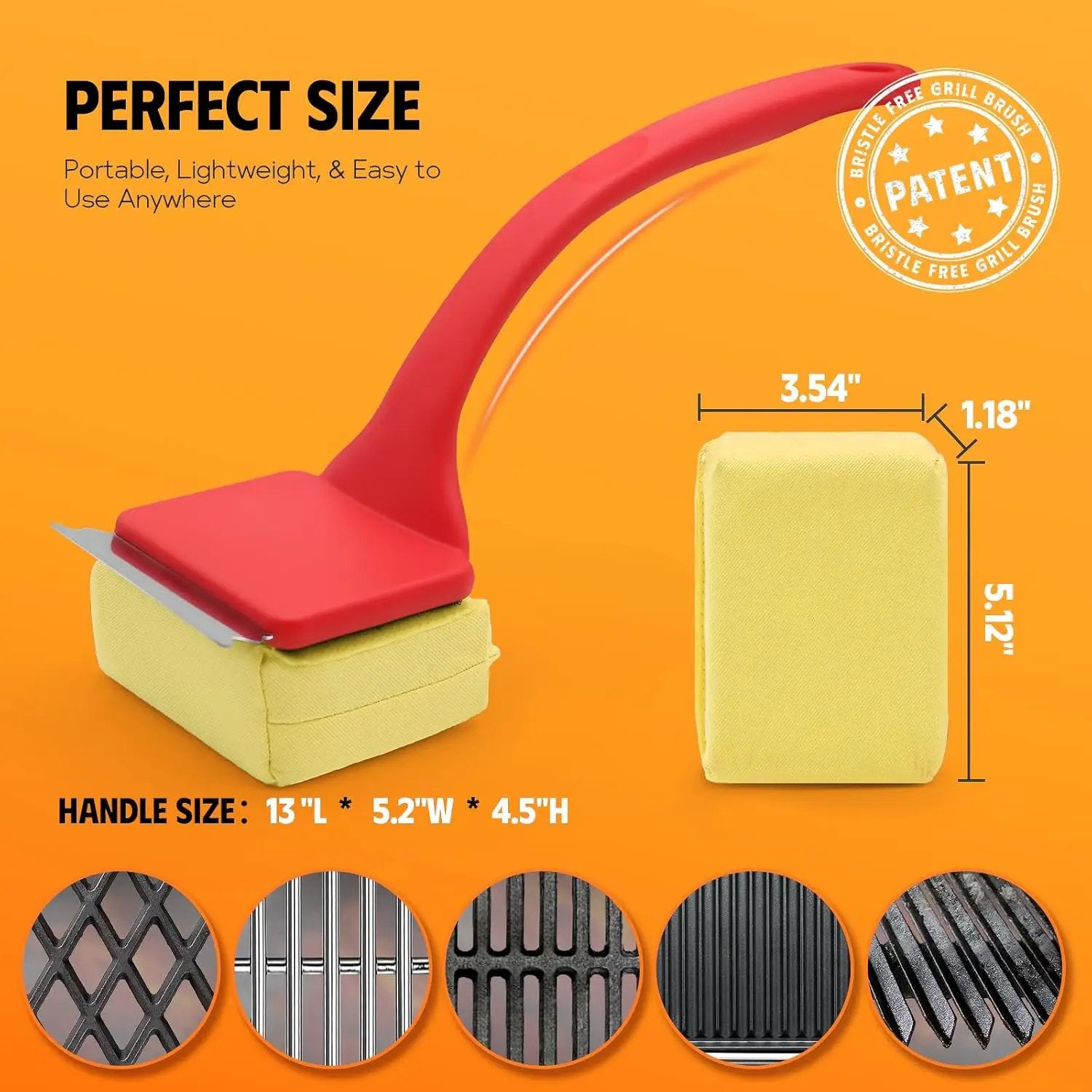 MEKER Grill Brush Bristle Free, Grill Cleaner Brush with 3 BBQ Replacement Head, Seamless Scraper Tool for Cast Iron, Stainless Steel Grates, Safe Grill Scraper Outdoor BBQ Grill, Red by GreenHaven Gardens