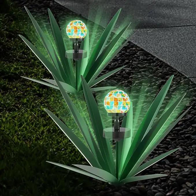 Enlarge Metal Plants Tequila Rustic Sculpture, Outdoor Patio Yard, Home Decor Hand Painted Agave Garden Statue, Outdoor Lawn Ornaments Yard Stakes for Mom Gift (2 Solar Green) by GreenHaven Gardens