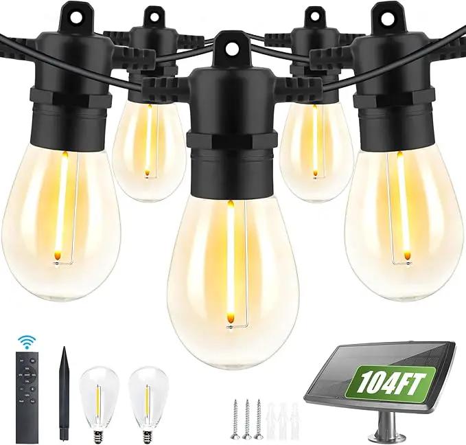 104FT(98+6) Solar String Lights Outdoor Waterproof, Solar Powered Patio Light with 30+2 Dimmable S14 Edison Bulbs Shatterproof & Remote Control, Solar String Lights for Outside Garden Backyard by GreenHaven Gardens