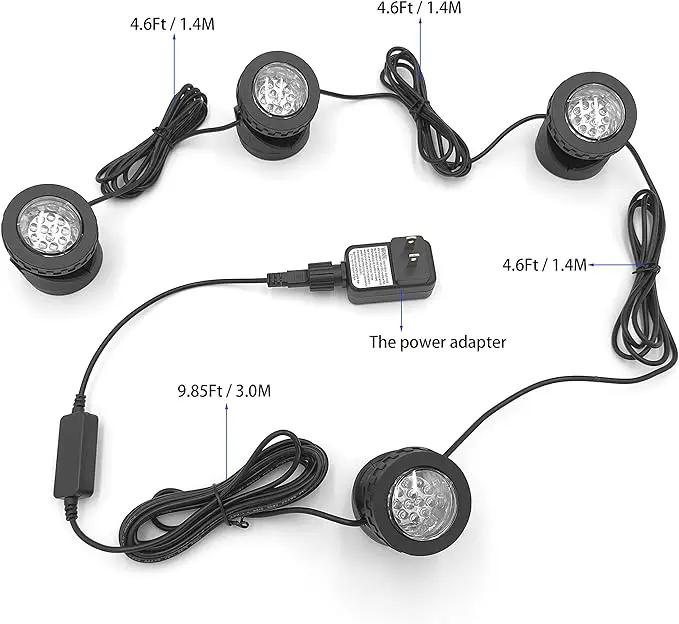 RGB Underwater Pond Lights with Timer, RGB Fountain Lights Underwater Light IP68 Waterproof, Dimmable Outdoor Landscape Lights Fish Tank Pond Fountain Garden, 4 Lights by GreenHaven Gardens