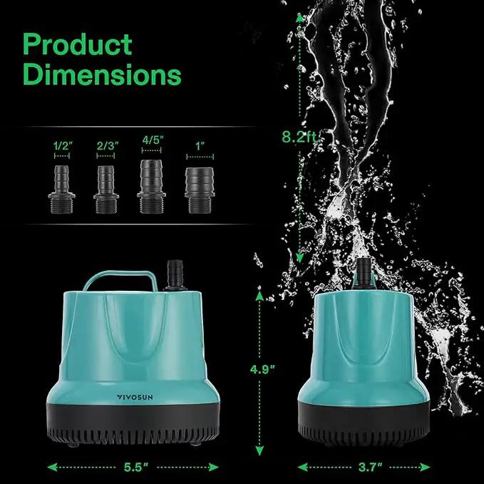 VIVOSUN 660GPH 40W Submersible Pump for Fish Tank, Pond, Aquarium, Hydroponic Systems with 5ft Power Cord and 4 Nozzles Blue by GreenHaven Gardens