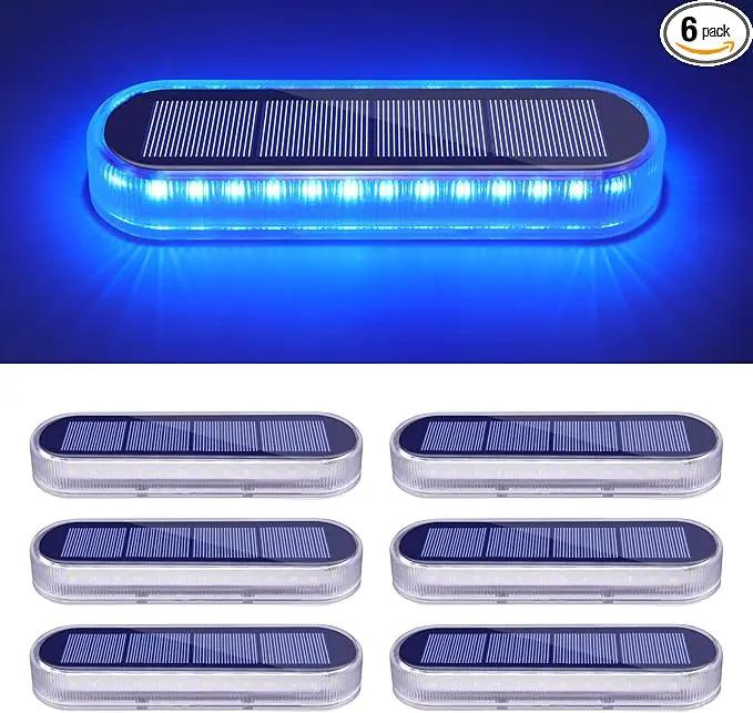 Honalia Solar Dock Lights Outdoor Waterproof IP68, Driveway Lights Solar Powered 6 Pack, Blue Solar Deck Lights Warning Concrete Step Lights for Driveway Deck Stairs Marine Dock Runway by GreenHaven Gardens