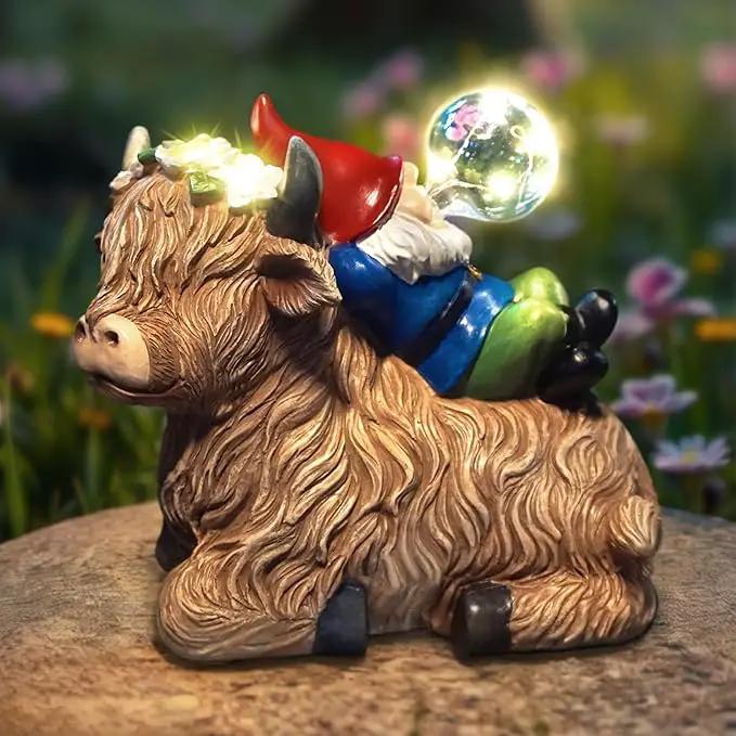 Solar Highland Cow Gnome Garden Decor Statue, Outdoor Funny Solar Light Decoration for Yard, Patio, Lawn, Unique Housewarming, Birthday Gift for Women, Mom, Grandma by GreenHaven Gardens